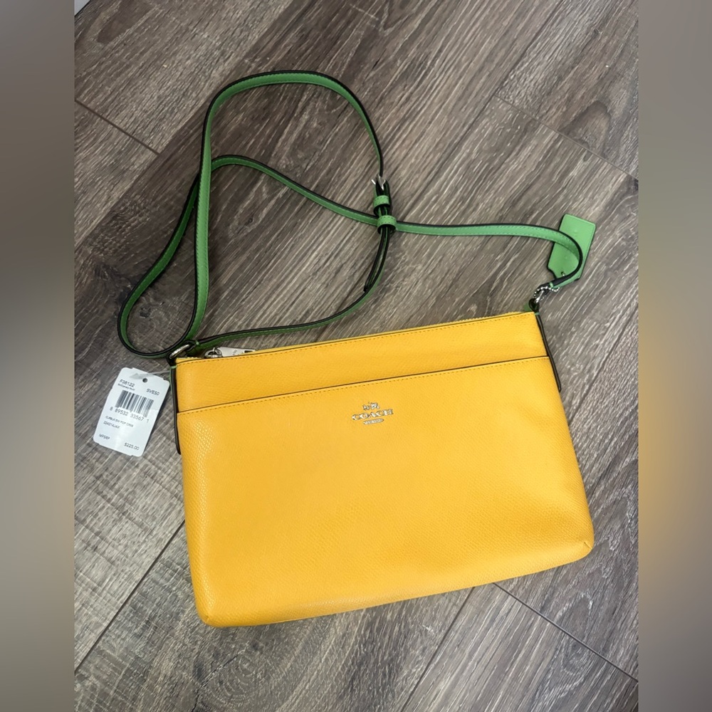 Coach crossbody handbag in yellow with green strap, NWT - pet & smoke free home - Picture 3 of 12